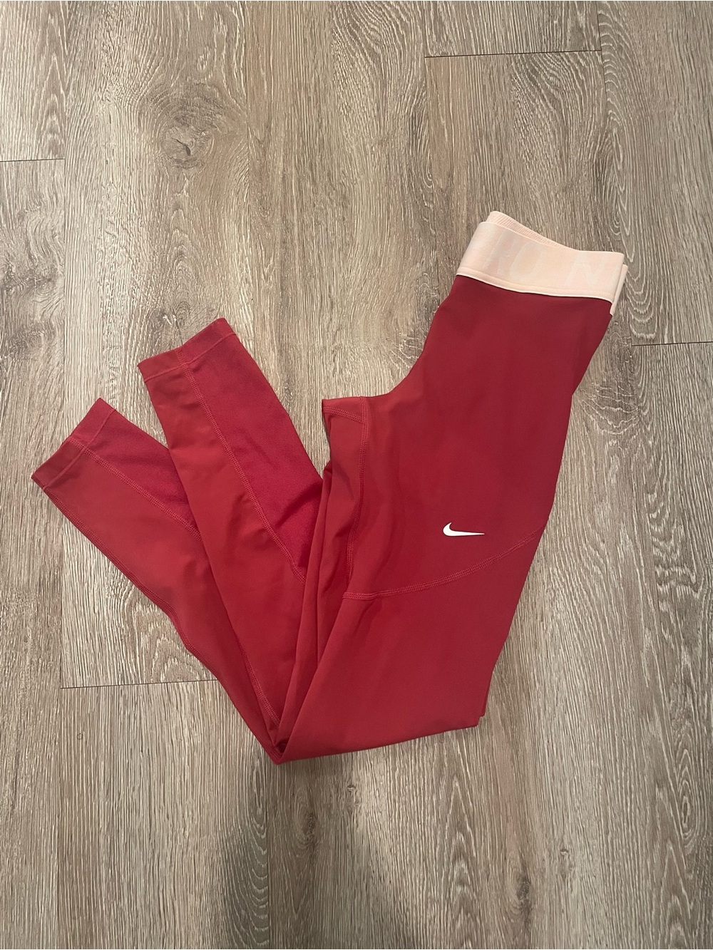 Nike Red Leggings with Light Pink Waistband
